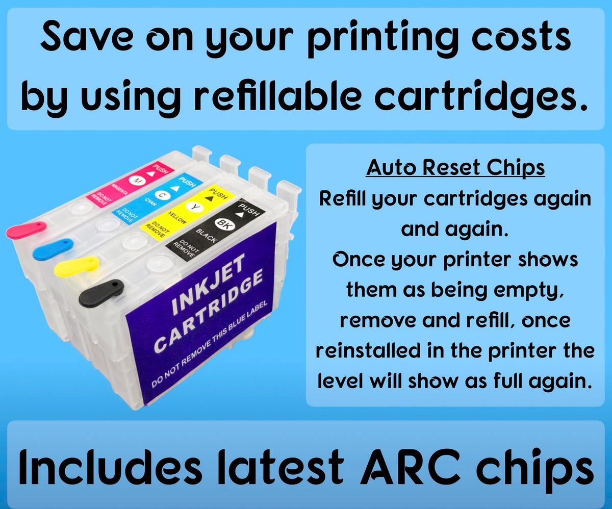 603XL EPSON CARTRIDGES WITH ARC CHIPS + 350ML INK + SYRINGES & NEEDLES