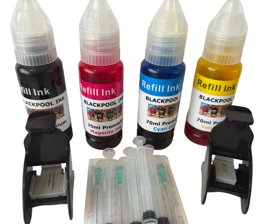 HP 305 XL Colour & HP 307XL Black Ink Refill Kit + Custom Priming Tool & Premium Ink